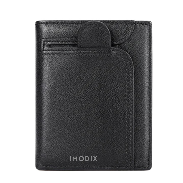 Portofel Barbati Din Piele Naturala, IMODIX®, Protectie RFID Pentru Carduri, Buzunar Carte de Identitate, Buzunar Monede, Foarte Spatios, Design Simplu Si Placut, Model 1170, Negru