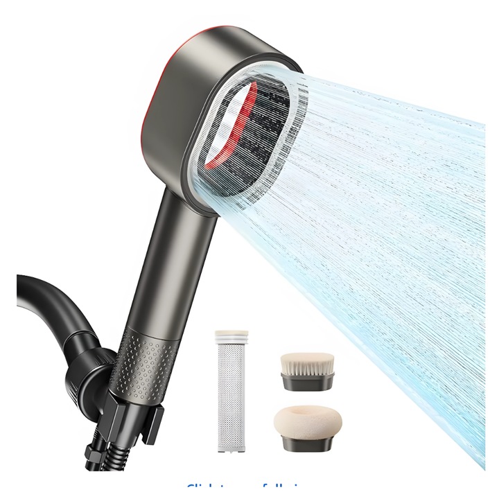 Para Cap de Dus Modern cu Filtru din Fibra de Carbon + Filtru Vitamina C, 392 Orificii Apa, Anti Calcar, Perie si Burete cu Prindere Magnetica, ABS, Otel Inoxidabil, Pulverizare Fina cu Presiune Inalta, Culoare Negru+Rosu, Compatibil cu Orice Furtun