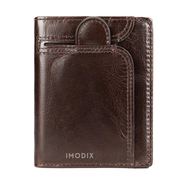 Portofel Barbati Din Piele Naturala, IMODIX®, Protectie RFID Pentru Carduri, Buzunar Carte de Identitate, Buzunar Monede, Foarte Spatios, Design Simplu Si Placut, Model 1170, Maro