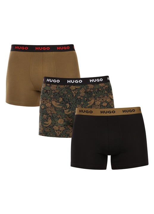 Set 3 boxeri barbatesti HUGO, multicolori, bumbac si elastan, design minimalist, M INTL