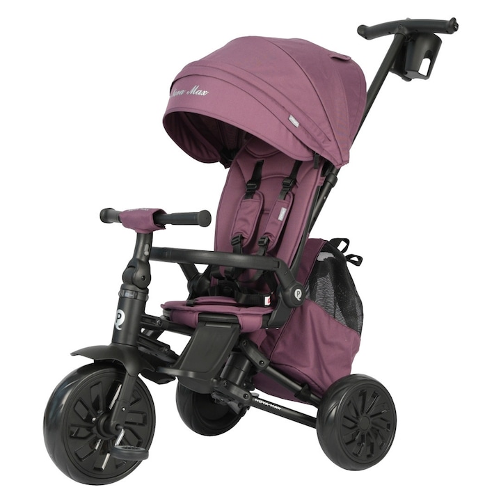 Tricicleta Qplay Nova Max, 360° scaun rotativ, cadru din aluminiu, culoare violet, dimensiuni 100x55x80cm