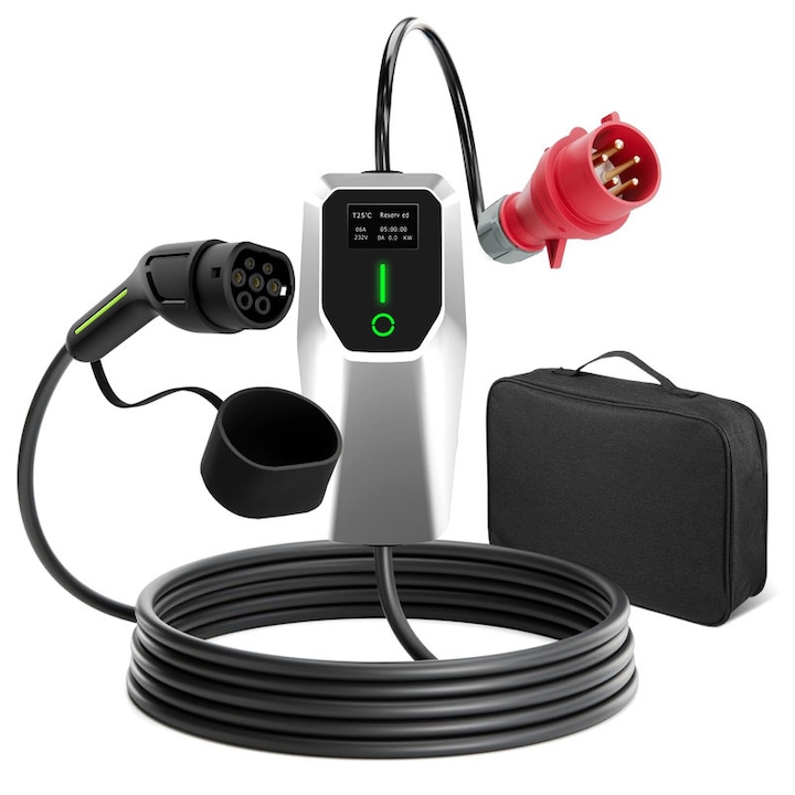 Cablu de încărcare vehicule electrice Awesafe, 11kW, 16A, 6m, Tip 2, rezistent la apă, cu geantă de transport