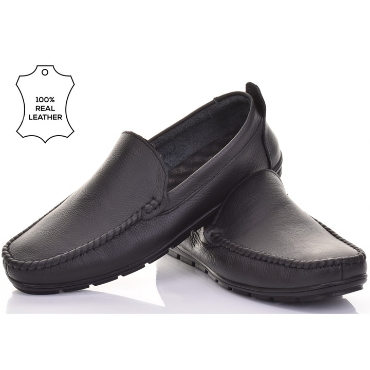 Мъжки мокасини Martinus, дишащи, без връзки, черни, естествена кожа