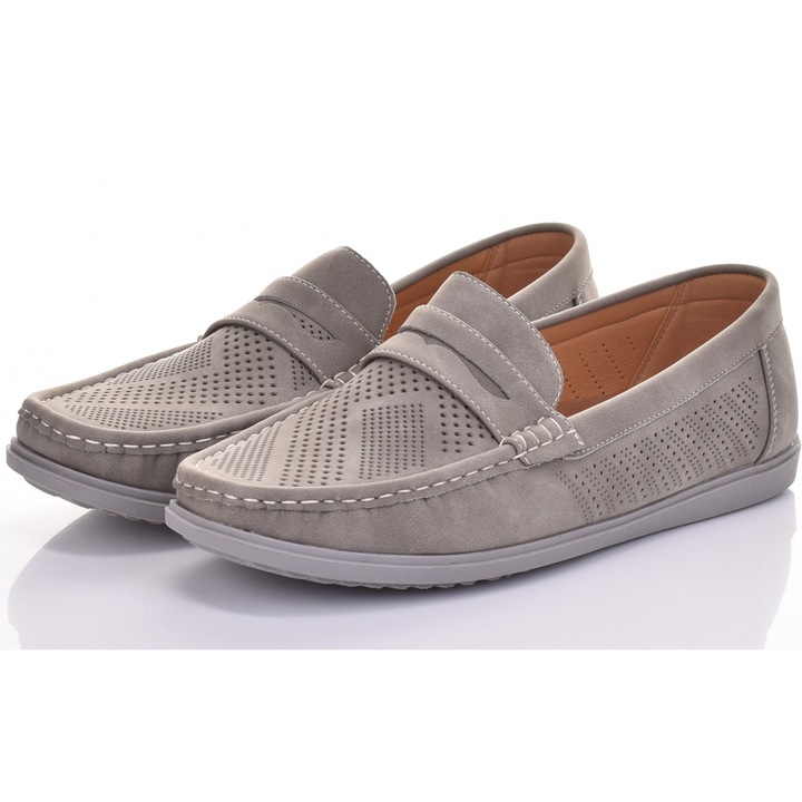 Мъжки мокасини Martinus, без връзки, дишащи, сиви, екокожа, 40 EU