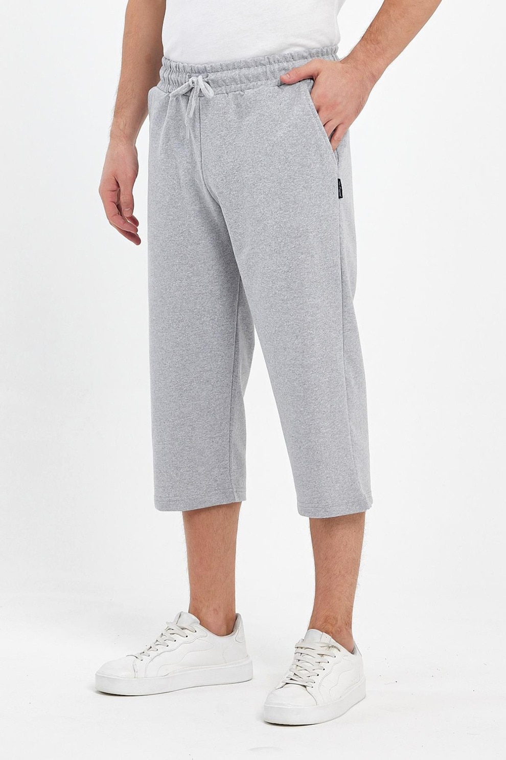 Mmetalic, Pantaloni de trening trei sferturi cu snur, Gri melange, XS