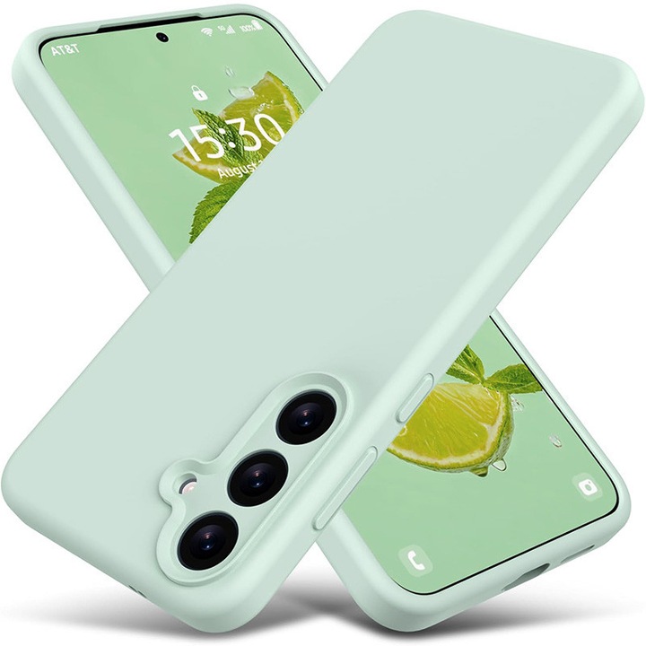 Калъф за телефон, силиконов, микрофибърна вътрешност, за Samsung Galaxy S25, зелен