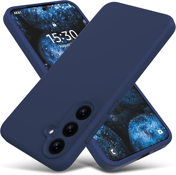 Калъф за телефон, силиконов, микрофибърна вътрешност, за Samsung Galaxy S25 Plus, тъмносин