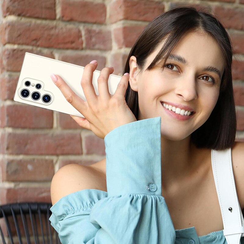 Husa protectie telefon, Silicon, Interior Microfibra, Pentru Samsung Galaxy S24 Ultra, Bej