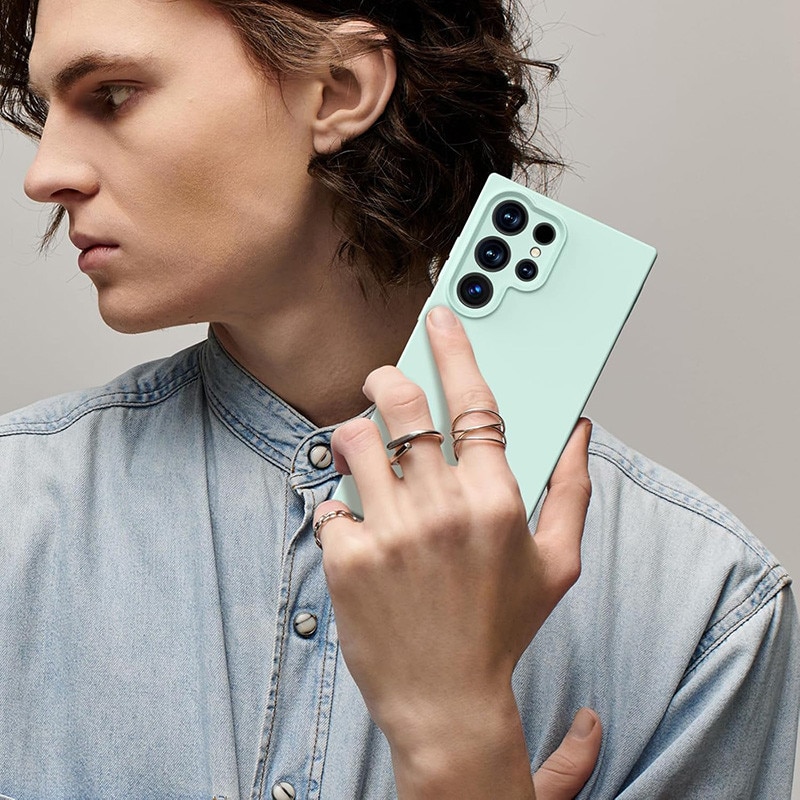 Husa protectie telefon, Silicon, Interior Microfibra, Pentru Samsung Galaxy S24 Ultra, Verde menta