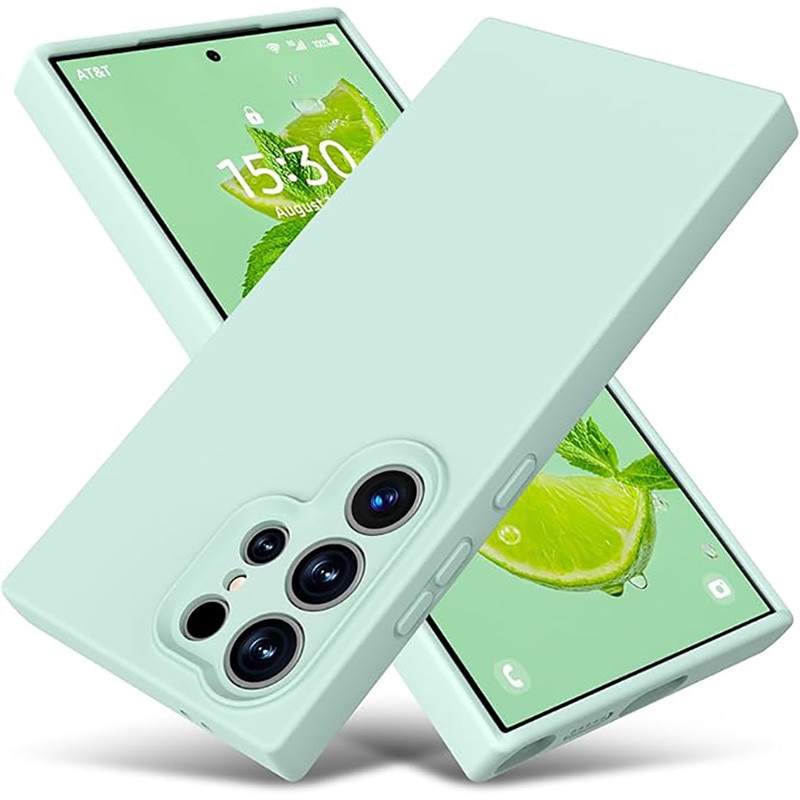 Husa protectie telefon, Silicon, Interior Microfibra, Pentru Samsung Galaxy S24 Ultra, Verde menta