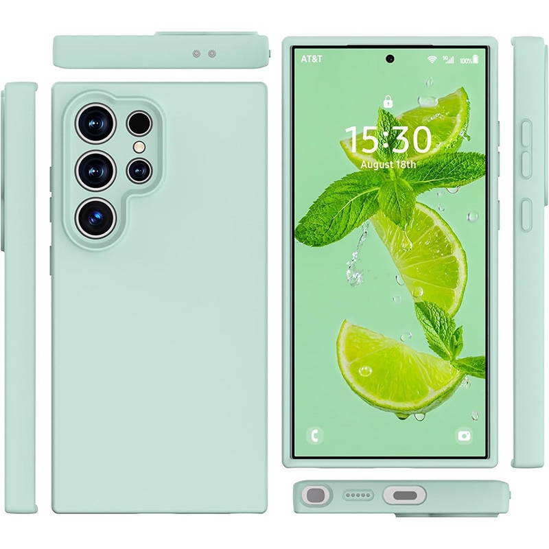 Husa protectie telefon, Silicon, Interior Microfibra, Pentru Samsung Galaxy S24 Ultra, Verde menta