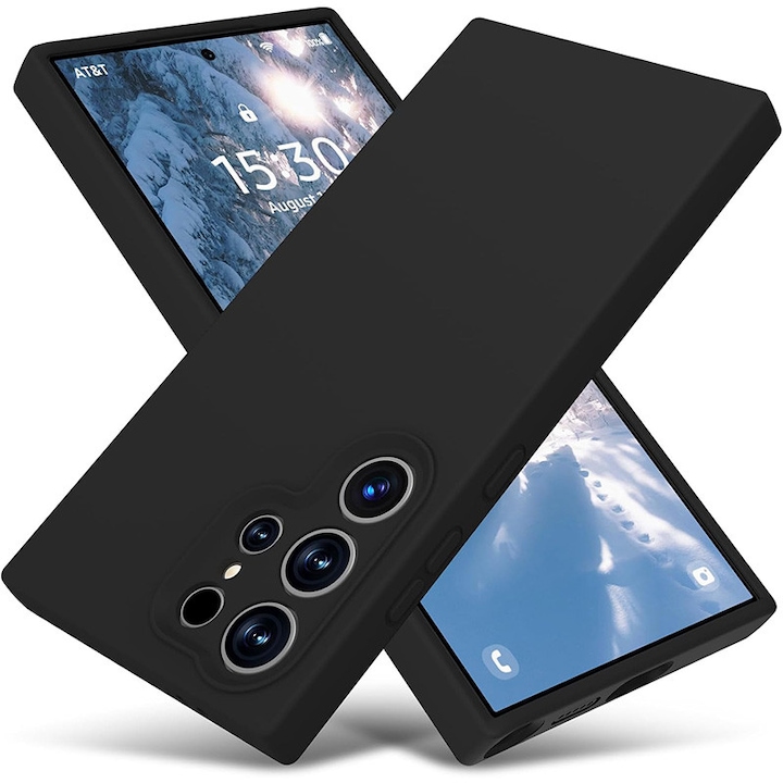 Калъф за телефон, силиконов, микрофибърна вътрешност, за Samsung Galaxy S24 Ultra, черен