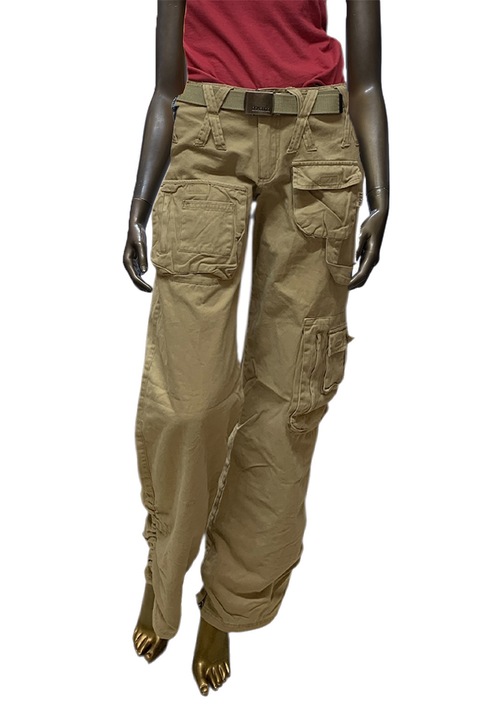 Pantaloni cargo pentru femei JUP IDPDT 16037-RO, Croiala lejera, Curea de prindere, 6 buzunare, Talie Bej, Bej