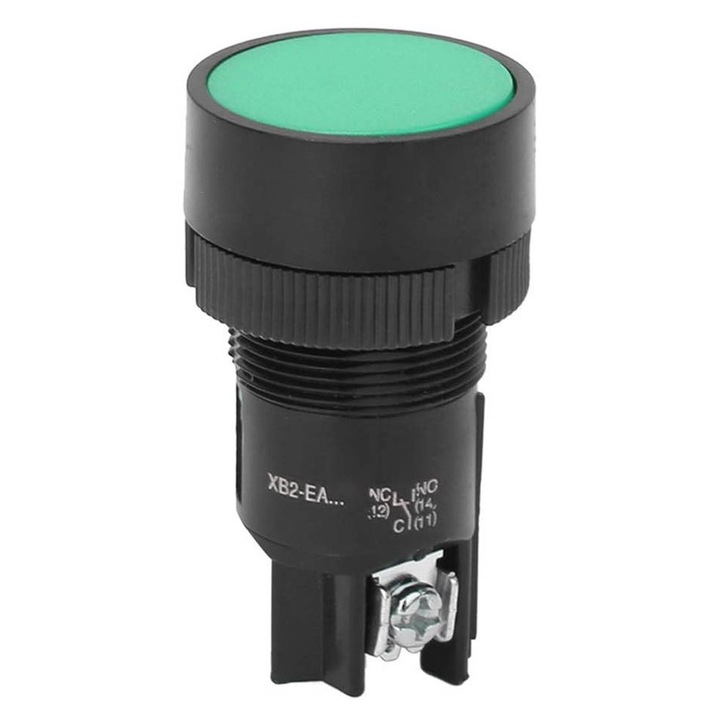 Buton EA131, 2 pini, fara blocare, NO, Verde, 250 V CA, 3 A, Ф22 mm