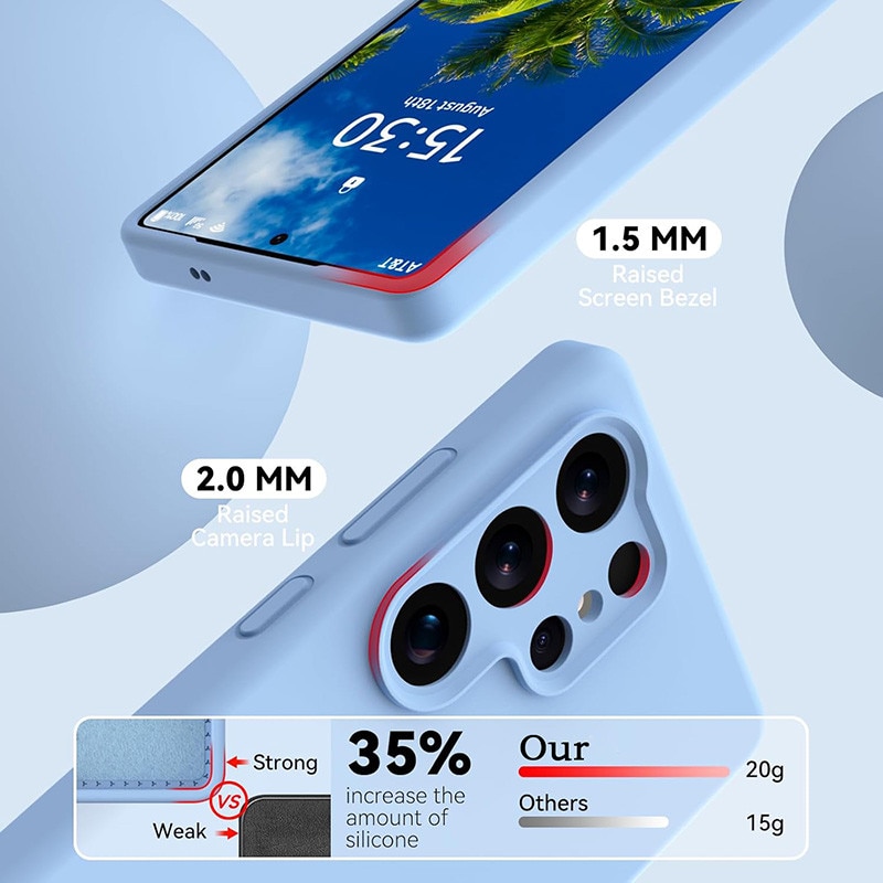 Husa subtire magnetica cu inel, pentru Samsung Galaxy S24 Ultra, albastru deschis, silicon lichid, rezistenta la socuri