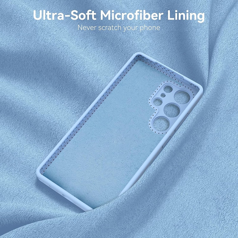 Husa subtire magnetica cu inel, pentru Samsung Galaxy S24 Ultra, albastru deschis, silicon lichid, rezistenta la socuri