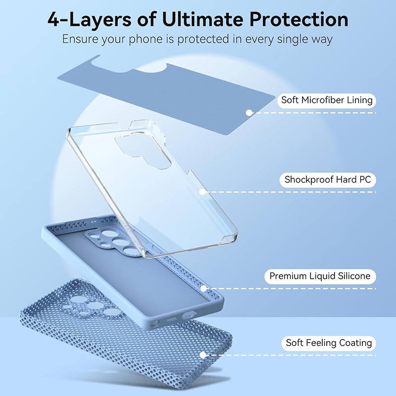 Husa subtire magnetica cu inel, pentru Samsung Galaxy S24 Ultra, albastru deschis, silicon lichid, rezistenta la socuri