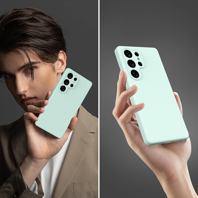Husa protectie telefon, Silicon, Interior Microfibra, Pentru Samsung Galaxy S25 Ultra, Verde menta