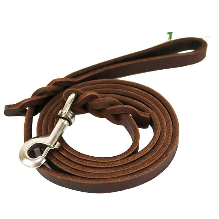 Póráz közepes és nagytestű kutyáknak, 15 mm széles, valódi bőr, 220 cm hosszú, barna