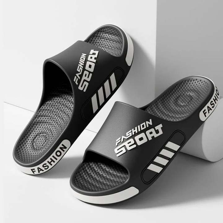 Мъжки спортни чехли, гума, дебела подметка, неплъзгащи се, черни, размер 46-47