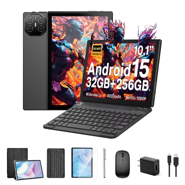 Tableta 10 inci, TAKINURU, Android 15, 32GB RAM, 256GB ROM, camera ...