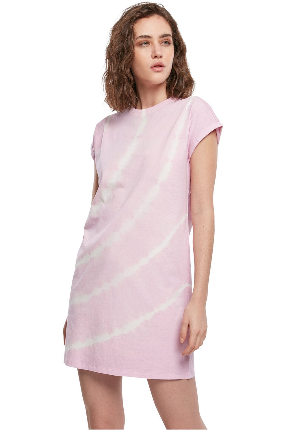 Urban Classics, Rochie-tricou cu model tie-dye, Alb, Lila, L