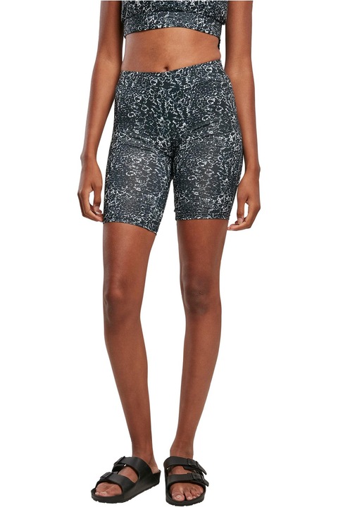 Urban Classics, Colanti scurti cu animal print, Alb, Negru, S