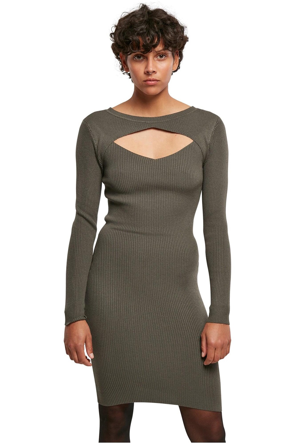 Urban Classics, Rochie striata cu decupaj frontal, Verde spranghel, L