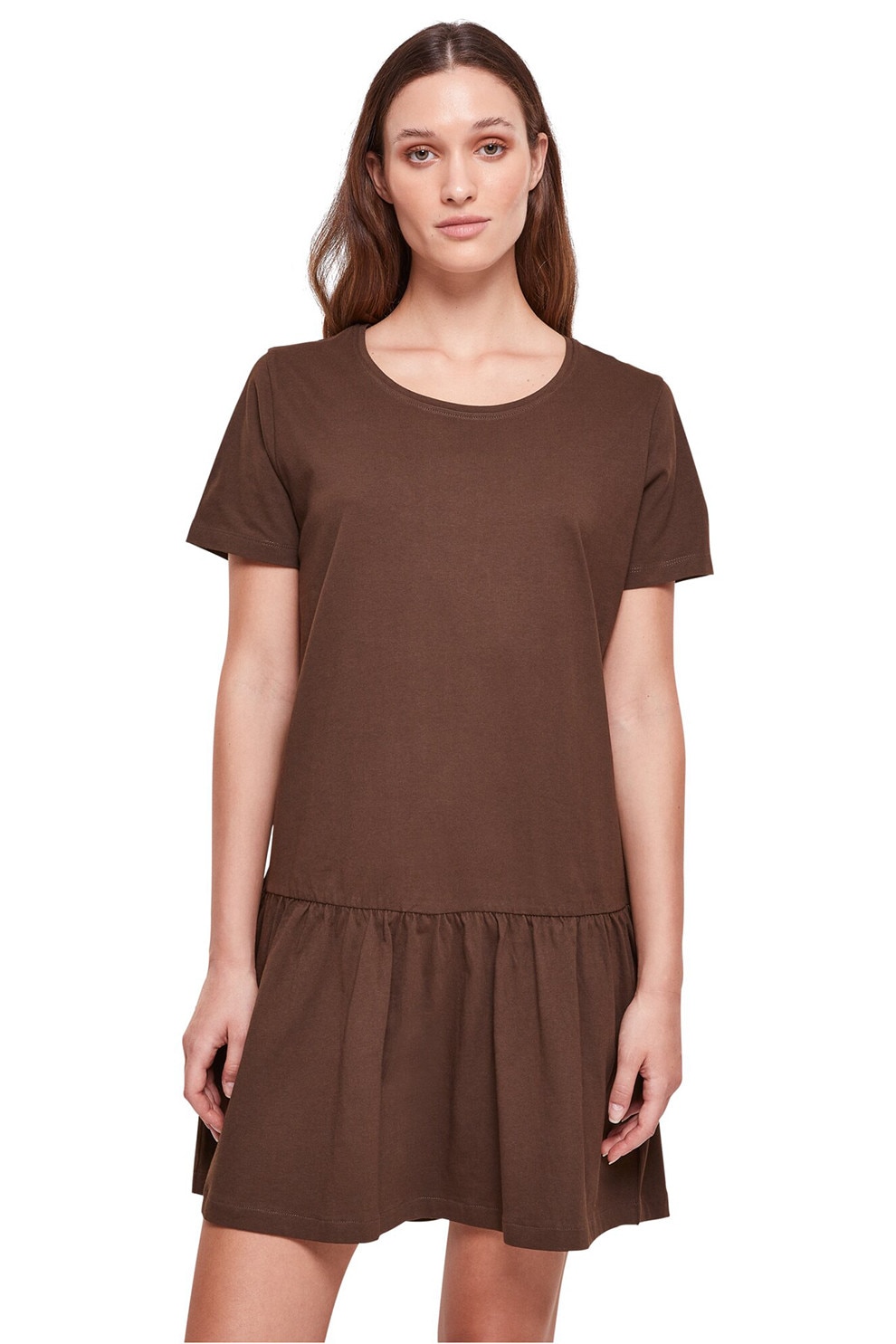 Urban Classics, Rochie de bumbac cu terminatie evazata, Maro fango, XS