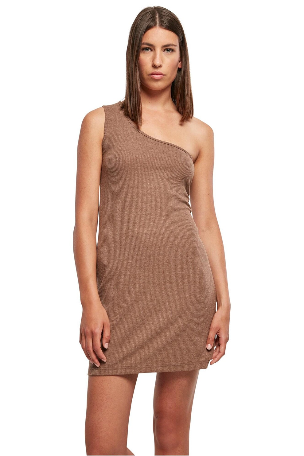 Urban Classics, Rochie striata cu decolteu pe un umar, Kaki, M