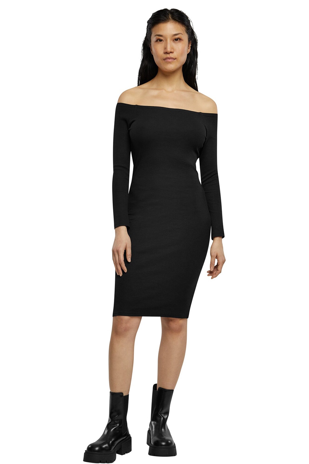 Urban Classics, Rochie bodycon cu decolteu pe umar, Negru, XL
