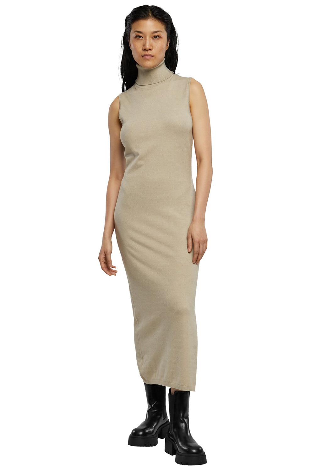Urban Classics, Rochie tricotata cu guler inalt, Gri deschis, M