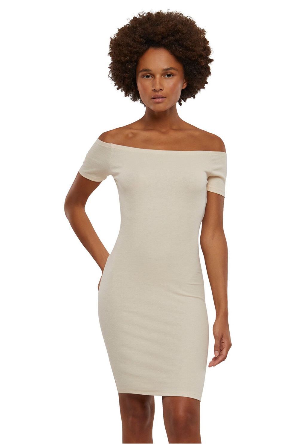 Urban Classics, Rochie cambrata cu decolteu pe umeri, Alb fildes, L