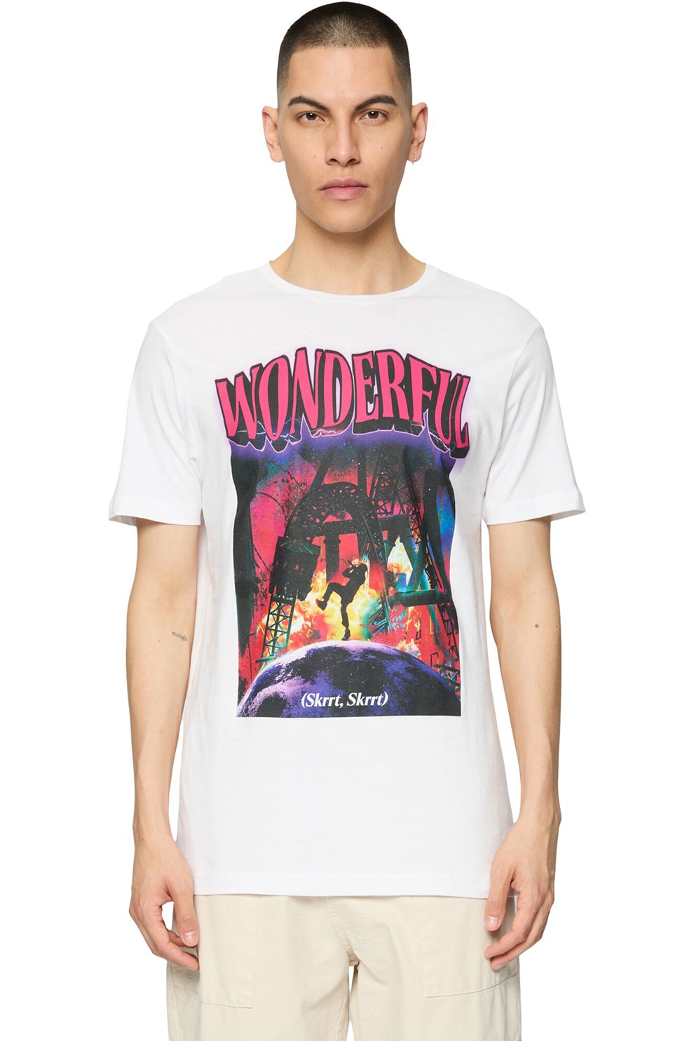 Mister tee, Tricou de bumbac cu imprimeu grafic, Alb, XL