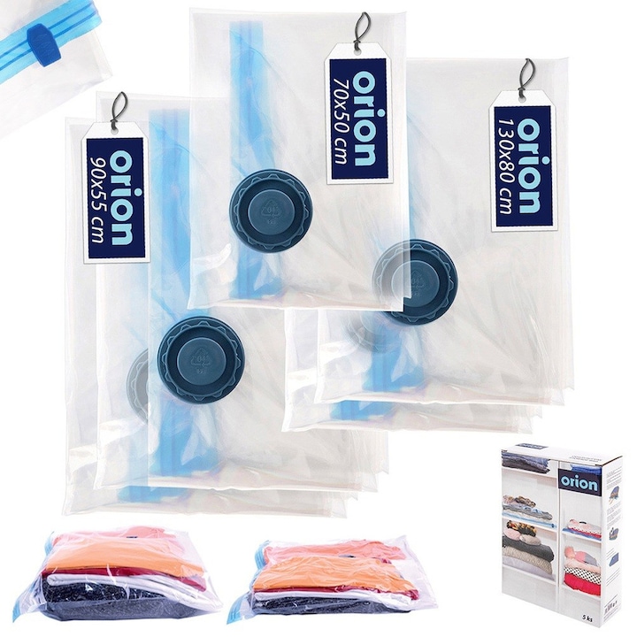 Set 5 Saci Vacuum, Orion, 3 Dimensiuni, 70x50x90x55x130x80 cm, Transparent, Rezistenti Si Durabili, Reducerea Volumului Si Economisirea Spatiului, Usor De Utilizat, Protectie Impotriva Umiditatii