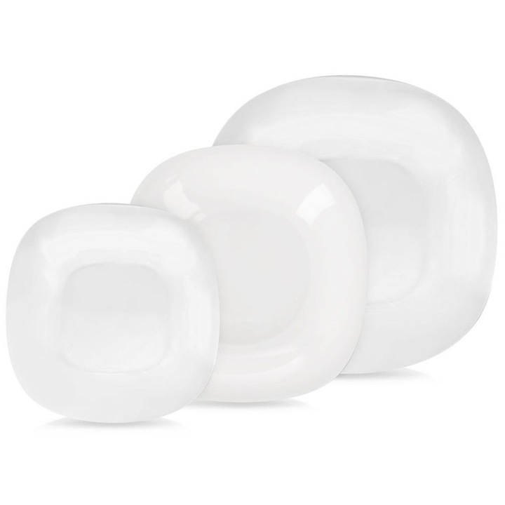 Комплект стъклени прибори за хранене, Orion, Luna, 18 части включени, 20x20x1.5 см, 21x21x3.5 см, 26.5x26.5x2 см, бял, стъкло, устойчив на топлина до макс. +100°C, лесен за почистване, подходящ за микровълнова фурна