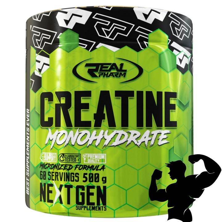 Creatina Monohidrata Real Pharm, Pudra 500g, Creapure, Creatine Monohidratata pentru masa musculara, Naturala