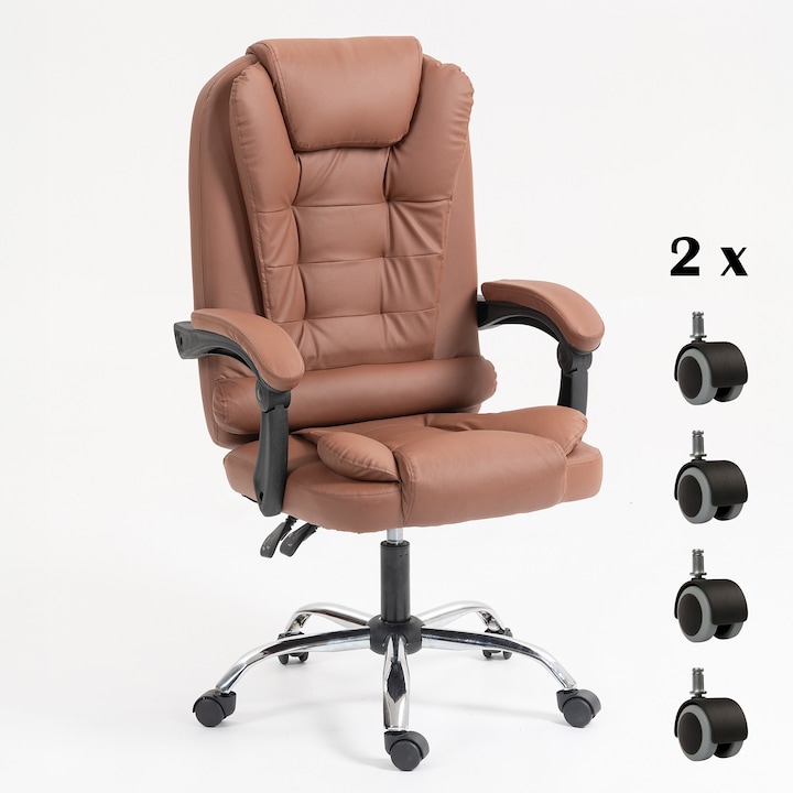Scaun De Birou Directorial Ergonomic KD Home® ErgoLux Regal Comfort, 2 Seturi Roti Incluse, Perna Lombara, Inaltime Reglabila, Mecanism Tilt, Maro