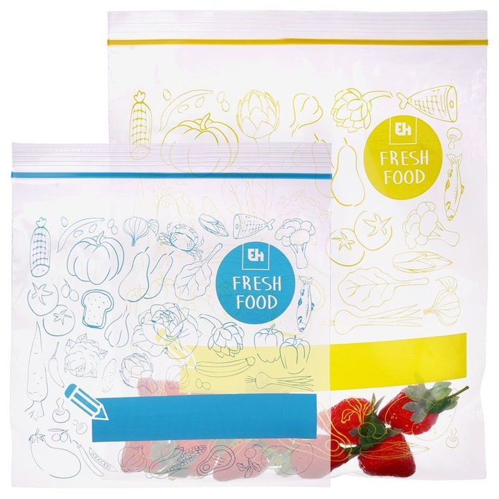 Set 40 Pungi Cu Fermoar, Excellent Houseware, 20.5x21x24x29 cm, Multicolor, Plastic, Inchidere Etansa, Reutilizabile, Potrivite Pentru Frigider Si Congelator