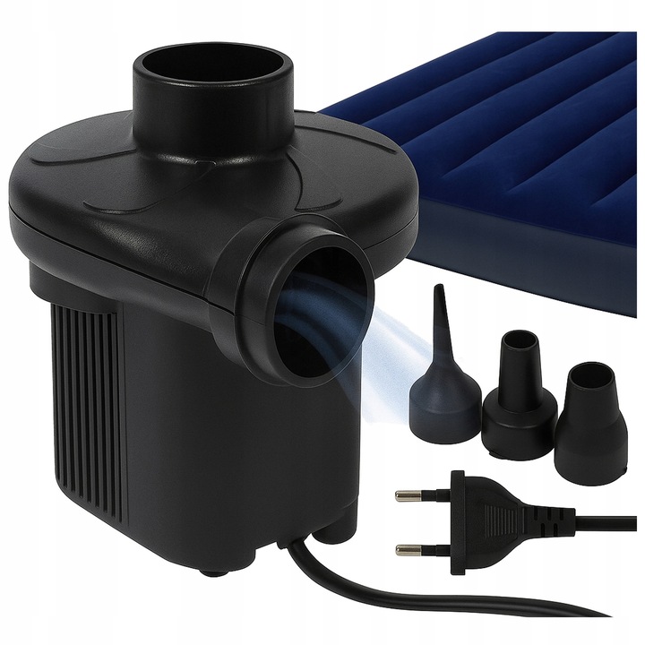 Pompa electrica 230V FOTOROB pentru umflarea saltelei, mingii, piscinei – rapida si eficienta negru