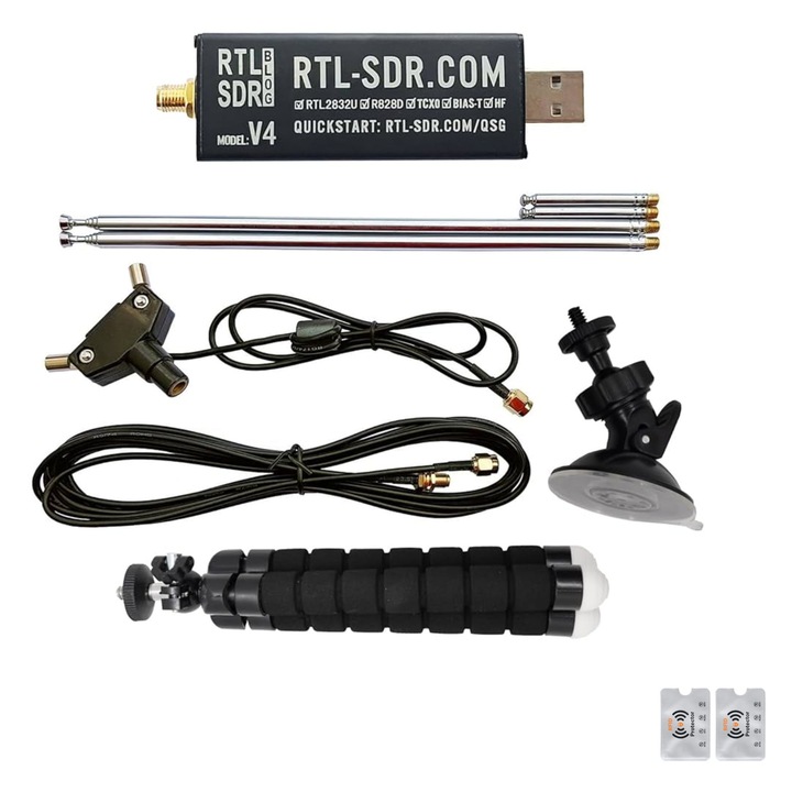RTL-SDR Blog V4 Spektrumelemző Készlet, R828D Tuner, TCXO 1PPM SDR, RF Jel Vétel, Rádió Szkenner, Vezeték Nélküli Adás Azonosítás, Antenna Készlet, 3 Méteres Kábel, 2 RFID Védelem, UnderShop