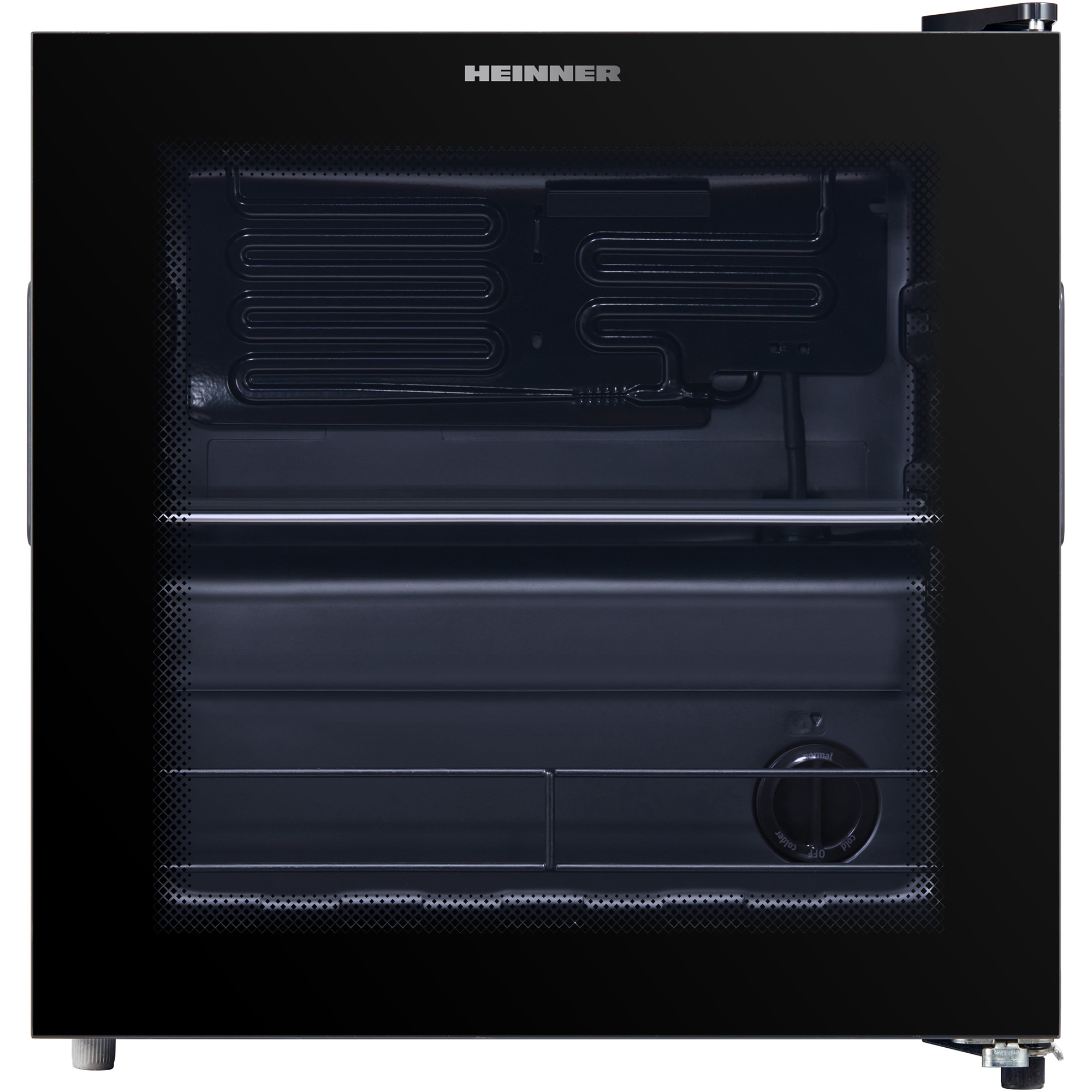 Racitor de bauturi Heinner HBC-M44BKE, 44L, clasa E, 1 raft din sticla, control mecanic cu termostat ajustabil, negru