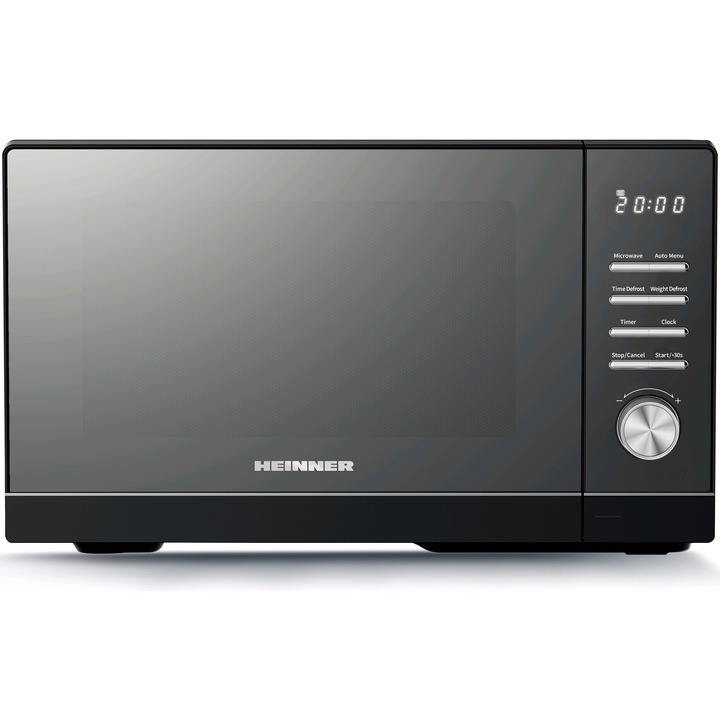 Cuptor cu microunde Heinner HMW-MD25DMRBK, 25L, digital, geam oglinda, 800W, 5 trepte de putere, timer, functie decongelare, diametru platou rotativ 288mm, negru