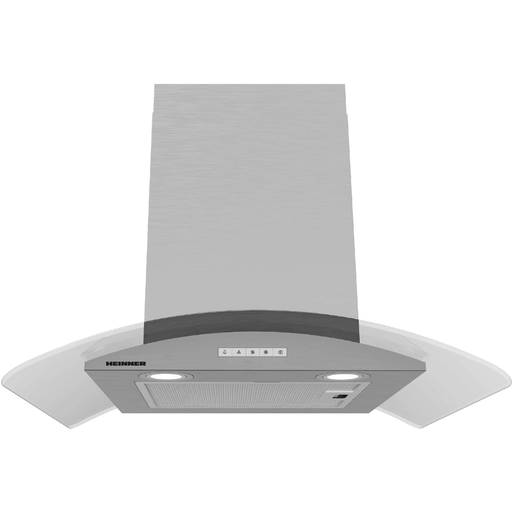 Hota decorativa Heinner HDCH-MD800GIX, 60cm, design "t-shape", 800 m3/h, 3 trepte de viteza, motor: 1 x 250w, lumina led: 2 x 1.5w, 1 filtru aluminiu, control touch, diametru tub d