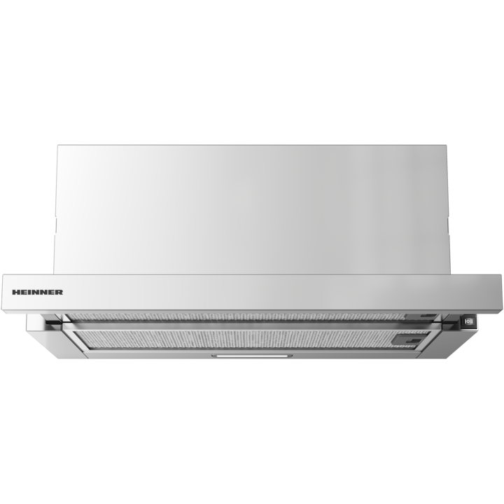 Телескопичен абсорбатор Heinner HTCH-MD400IX, Мощност на абсорбция 400 m3/h, 1 мотор, 2 филтъра за алуминий, 59.5 см, Инокс