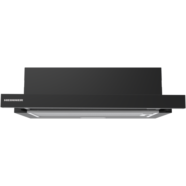Телескопичен абсорбатор Heinner HTCH-MD400BK, 60 см, 400 м3/ч, 2 скорости, Мотор: 1 x 45 W, LED светлина: 1 x 1,5 W, 2 алуминиеви филтъра, Диаметър на изпускателната тръба: 150 мм, Черен