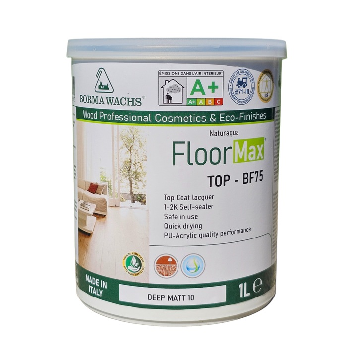 Lac poliuretanic acrilic pe baza de apa, mat, Borma Wachs, Floormax BF75, 1Lt