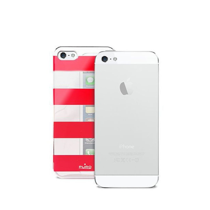 PURO iPhone SE / 5 / 5s okostelefon tok, csíkos, ezüst/piros