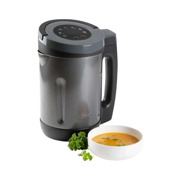 Aparat pentru prepararea supei crema DOMO, Soup Maker, capacitate 2.2 litri, incalzire si preparare rapida, 7 programe automate, functie gem/lapte vegetal/suc, functie autocuratare, ecran digital, touchscreen, semnal sonor de finalizare, antracit