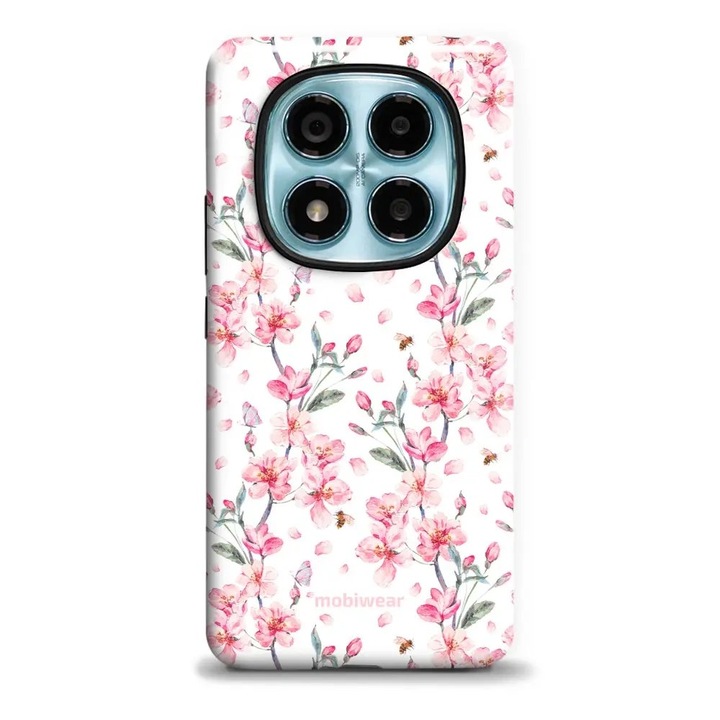 Husa telefon Mobiwear Elite Pro, pentru Xiaomi Redmi Note 14 Pro 4G, roz cu flori, rezistenta la socuri si zgarieturi